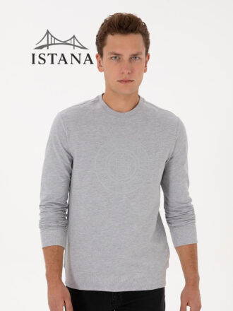 بلوز مردانه برند یو اس پولو Us polo Erkek Regular Fit Bisiklet Yaka Gri Melanj İnce Sweatshirt 50324788-VR086