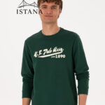بلوز مردانه برند یو اس پولو Us polo Erkek Bisiklet Yaka Regular Fit Koyu Yeşil İnce Sweatshirt 50316315-VR079