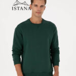 بلوز مردانه برند یو اس پولو Us polo Erkek Comfort Fit Bisiklet Yaka Şardonlu Koyu Yeşil Basic Sweatshirt 50313757-VR079