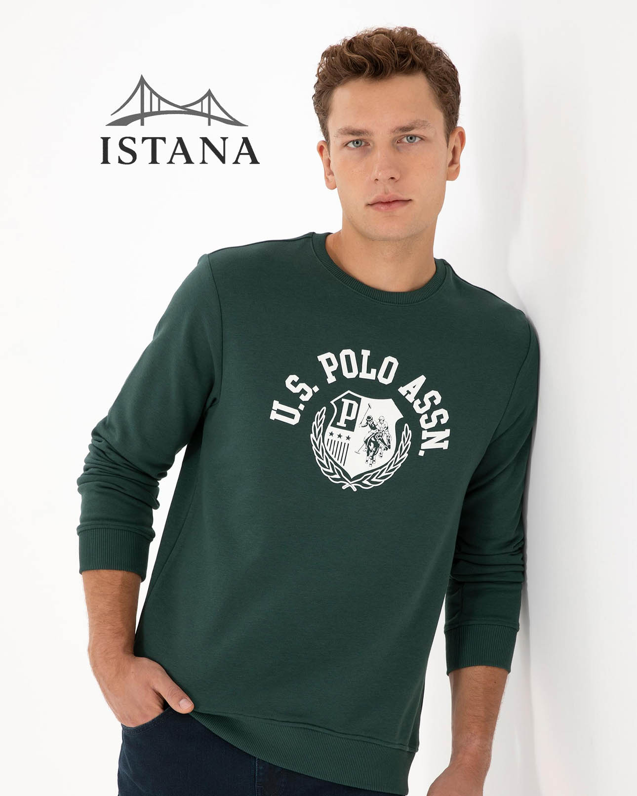 بلوز مردانه برند یو اس پولو بلوز مردانه برند یو اس پولو Us polo Erkek Regular Fit Bisiklet Yaka Koyu Yeşil Sweatshirt 50308672-VR079 - Image 1