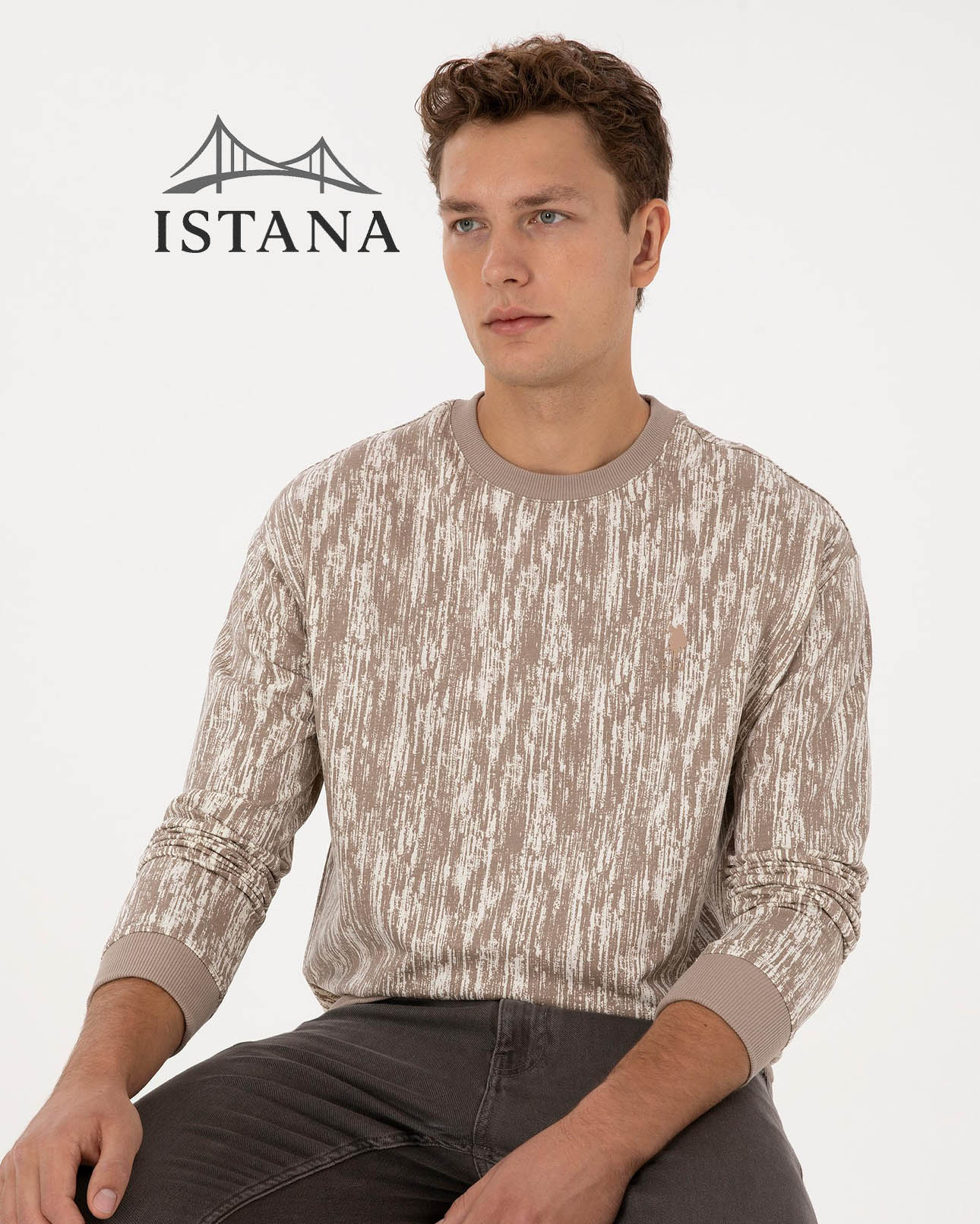 بلوز مردانه برند یو اس پولو بلوز مردانه برند یو اس پولو Us polo Erkek Regular Fit Bisiklet Yaka Koyu Bej Sweatshirt 50309983-VR088 - Image 1
