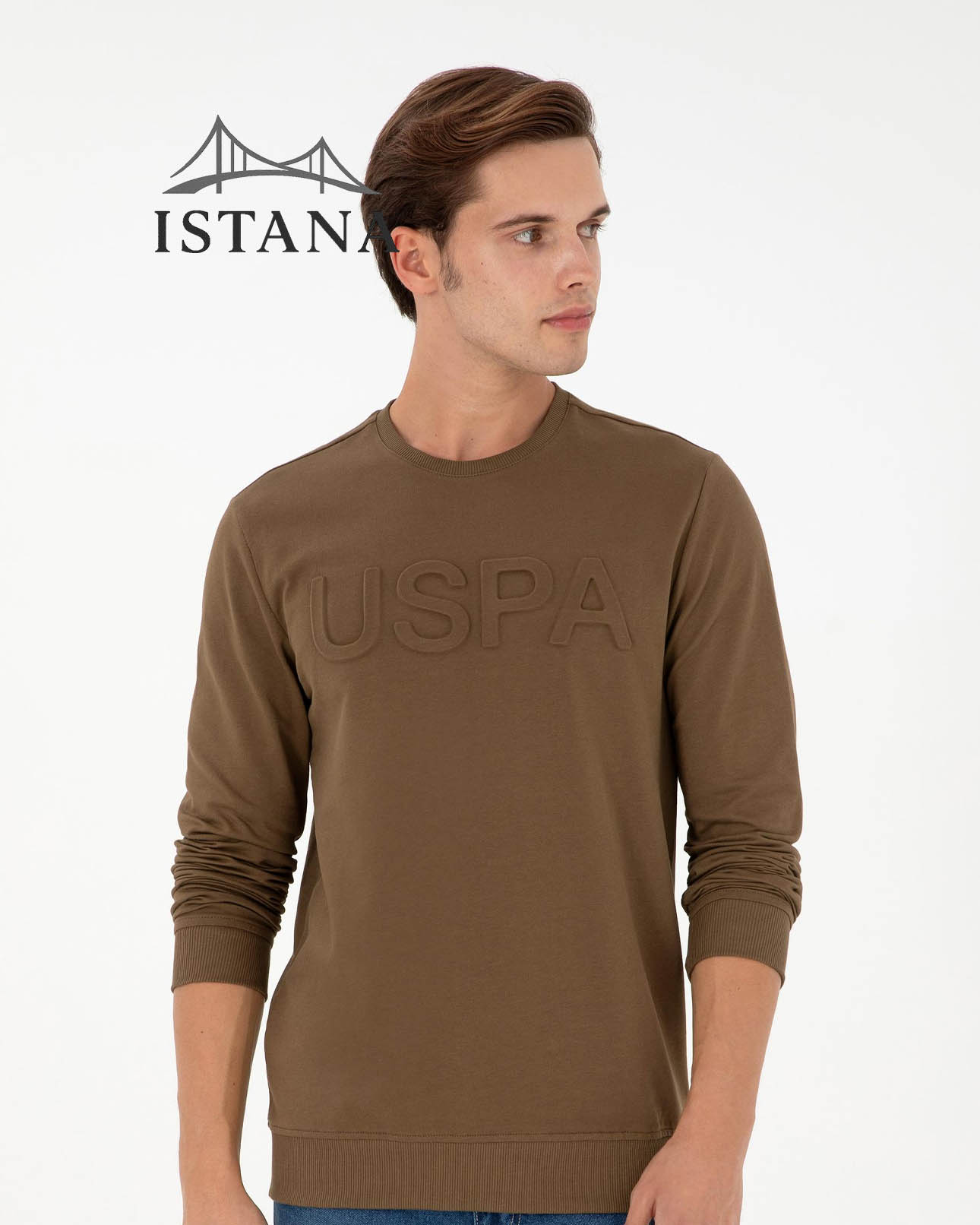 بلوز مردانه برند یو اس پولو بلوز مردانه برند یو اس پولو Us polo Erkek Regular Fit Bisiklet Yaka Haki Basic Sweatshirt 50289058-VR027 - Image 1