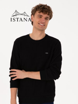 بلوز مردانه برند یو اس پولو Us polo Erkek Bisiklet Yaka Regular Fit Petek Dokulu Siyah Sweatshirt 50316304-VR046