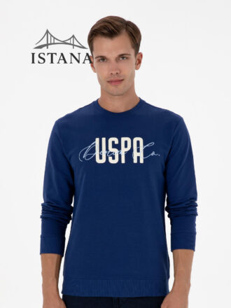 بلوز مردانه برند یو اس پولو Us polo Erkek Regular Fit Bisiklet Yaka İndigo İnce Sweatshirt 50315570-VR028