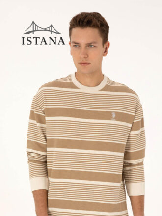 بلوز مردانه برند یو اس پولو Us polo Erkek Comfort Fit Bisiklet Yaka Krem Sweatshirt 50308135-VR256