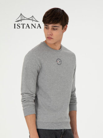 بلوز مردانه برند یو اس پولو Us polo Erkek Regular Fit Bisiklet Yaka Gri Melanj Sweatshirt 50293436-VR086